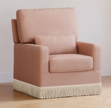 Crawford Pillowback Comfort Swivel Glider | Boucle with Tassel Fringe